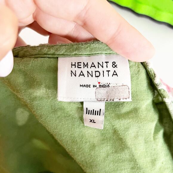 Hemant & Nandita Zaira Eyelet Floral Long Sleeve Mini Cut Out Dress Green XL - Picture 2 of 7